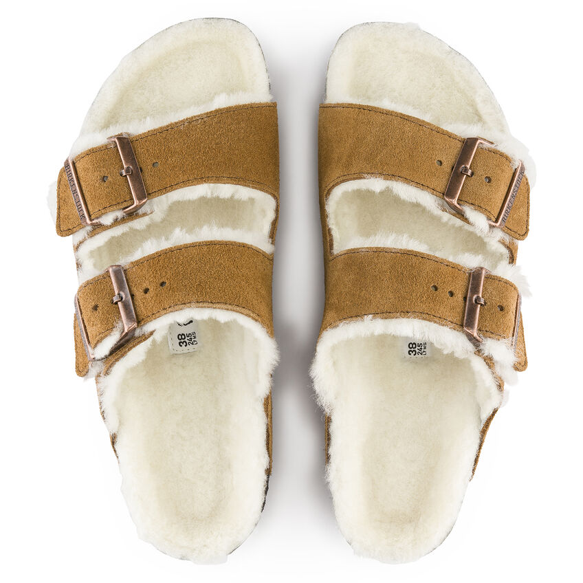 Birkenstock Womens Arizona Shearling Suede Leather Antique White 37